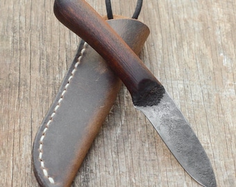 Prairiewind Handmade Neck Knife, Oil tanned Leather Sheath, Custom Forged Knife, Bushcraft, Cowboy, Rustic Western Art, Unique Gift