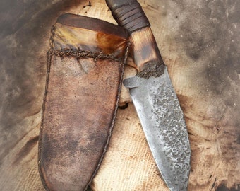 LARGE Primitive Mountain Man Frontier Knife, Custom Forged Knife, Bushcraft, Cowboy, Rustic Western Art, Unique Gift, Made in the USA