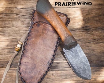 Hand Forged Mountain Man Knife: Frontier Style Sheath, Bushcraft Style, Rustic Craftsmanship