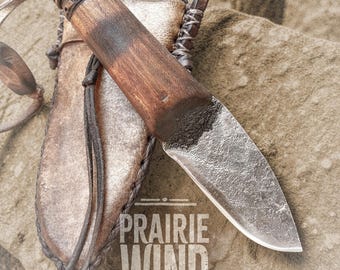 Handmade Mountain Man Knife: Rustic Bushcraft Style, Frontier Neck Sheath, Cowboy Knife, Entirely Made in the USA by Hand