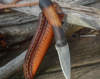 Prairiewind Handmade Neck Knife, Hand Tooled Leather Sheath, Custom Forged Knife, Bushcraft, Cowboy, Rustic Western Art, Unique Gift
