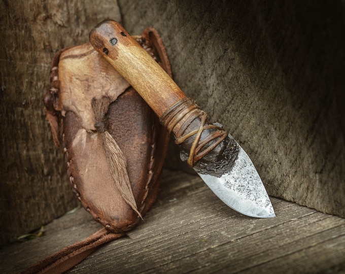 Mountain Man Neck Knife, Custom Knife, Rustic Frontier Sheath, Hand