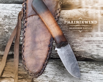 Hand Forged Mountain Man Knife: Frontier Style Sheath, Bushcraft Style, Western Art