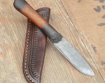 Prairiewind Handmade Knife, Hand Tooled Leather Belt Sheath, Custom Forged Knife, Bushcraft, Cowboy, Rustic Western Art, Unique Gift