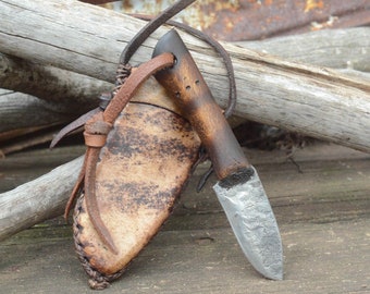 Prairiewind Handmade Mountain Man Knife • Neck Knife • Frontier • Primitive • Bushcraft • Forged Handmade • Native Styled