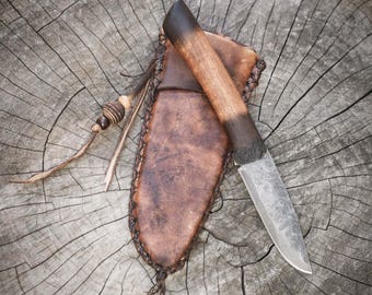Special! Hand Forged Mountain Man Knife: Frontier Style Sheath, Bushcraft Style, Rustic Craftsmanship