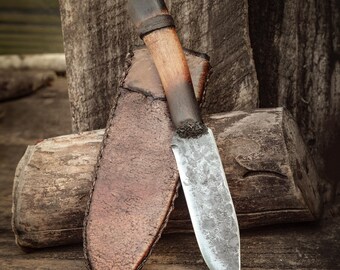 LARGE Primitive Mountain Man Frontier Knife, Custom Forged Knife, Bushcraft, Cowboy, Rustic Western Art, Unique Gift, Made in the USA