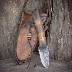 Hand Forged Mountain Man Knife with Frontier Style Sheath, Rustic Bushcraft Style, Western Art, Unique Collector's Item