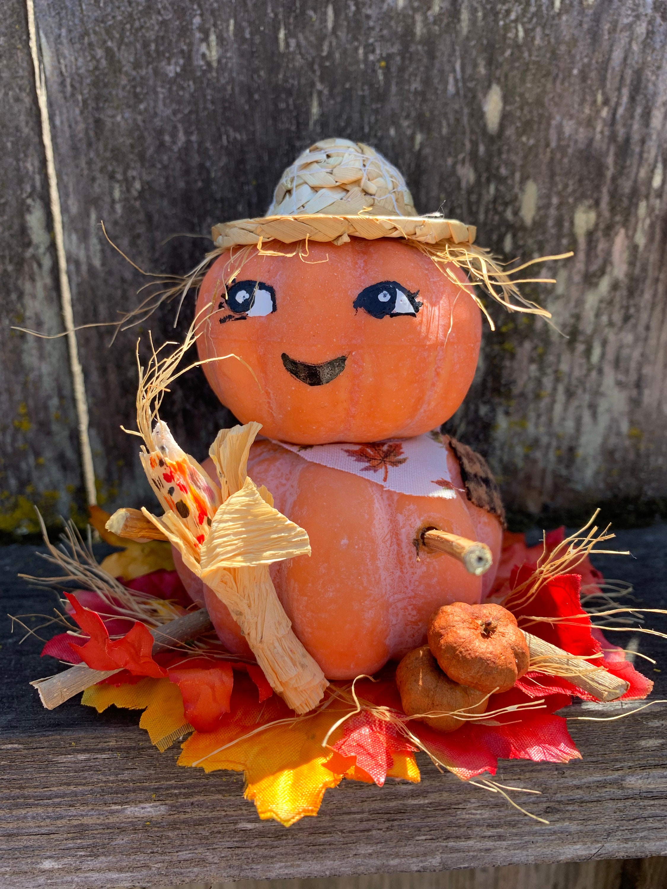 Vintage Halloween Harvest Scarecrow Pumpkin Ornament| Rustic