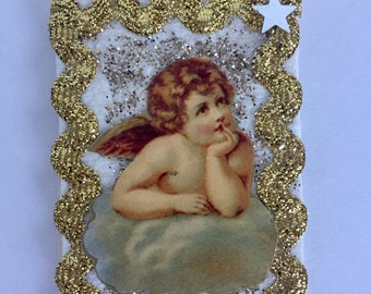 Victorian/Vintage Golden Angel Ornament| Christmas Ornament| Angel Ornament| Gold Glitter Christmas Ornament|