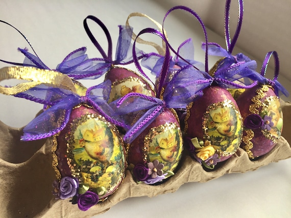 Vintage/Antique Easter Egg Ornament | Easter Chick Ornament | Purple Easter Ornament | Easter Decoration
