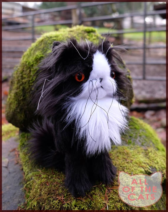 Black And White Custom Cat Plushie Long Hair Cat Longhair Etsy
