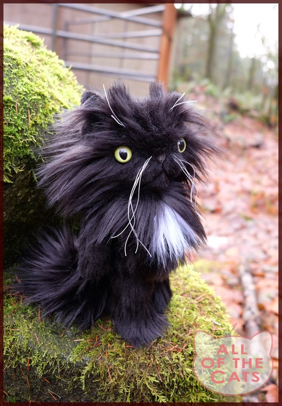Black and White custom cat plushie long hair cat longhair ...