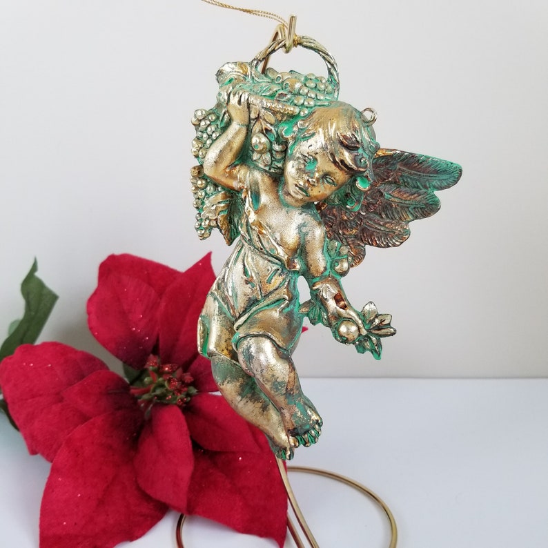 Golden Cherub Angel Ornament Vintage Christmas Angel Decor Etsy