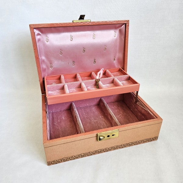 Vintage Pink MELE Vinyl Jewelry Box, Velvet Lined, with Key