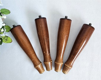 Vintage Set of 4 Wood Legs, Mid Century Modern Furniture Legs, Light Brown Stained Wood