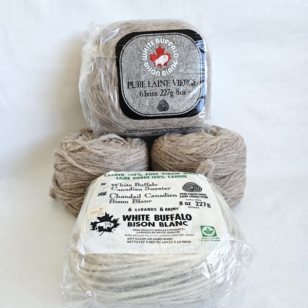 Vintage White Buffalo Yarn, Cowichan Skein, Pure Virgin Wool, Canadian Yarn