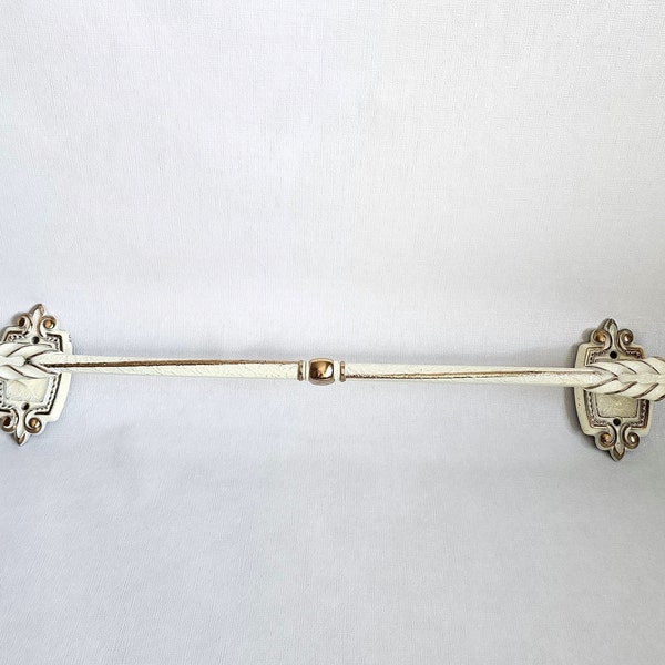 Towel Bar, Vintage Amerock Ornate Wall Mounted Towel Holder, Cream and Gold