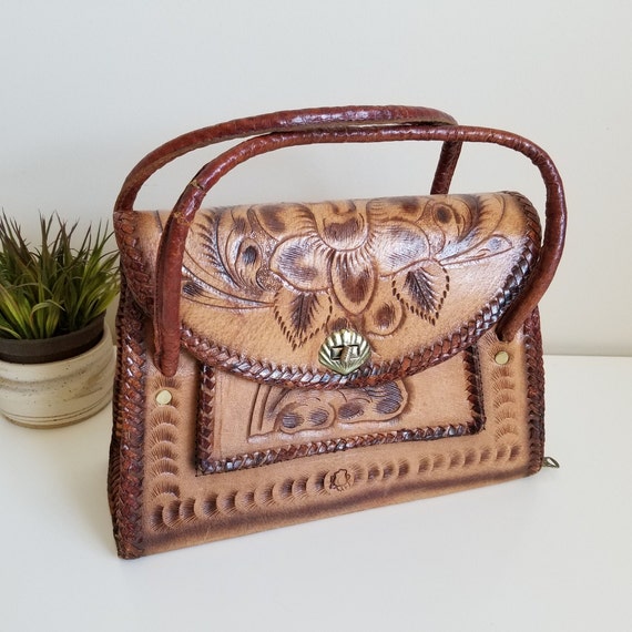 Handbag Vintage Mexican Tooled Leather Envelope Purse Floral Design Etsy Canada