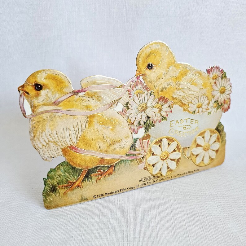 Vintage Merrimack Easter Greetings Cardboard Decor Candy/Gift Bag, Baby Chicks image 1