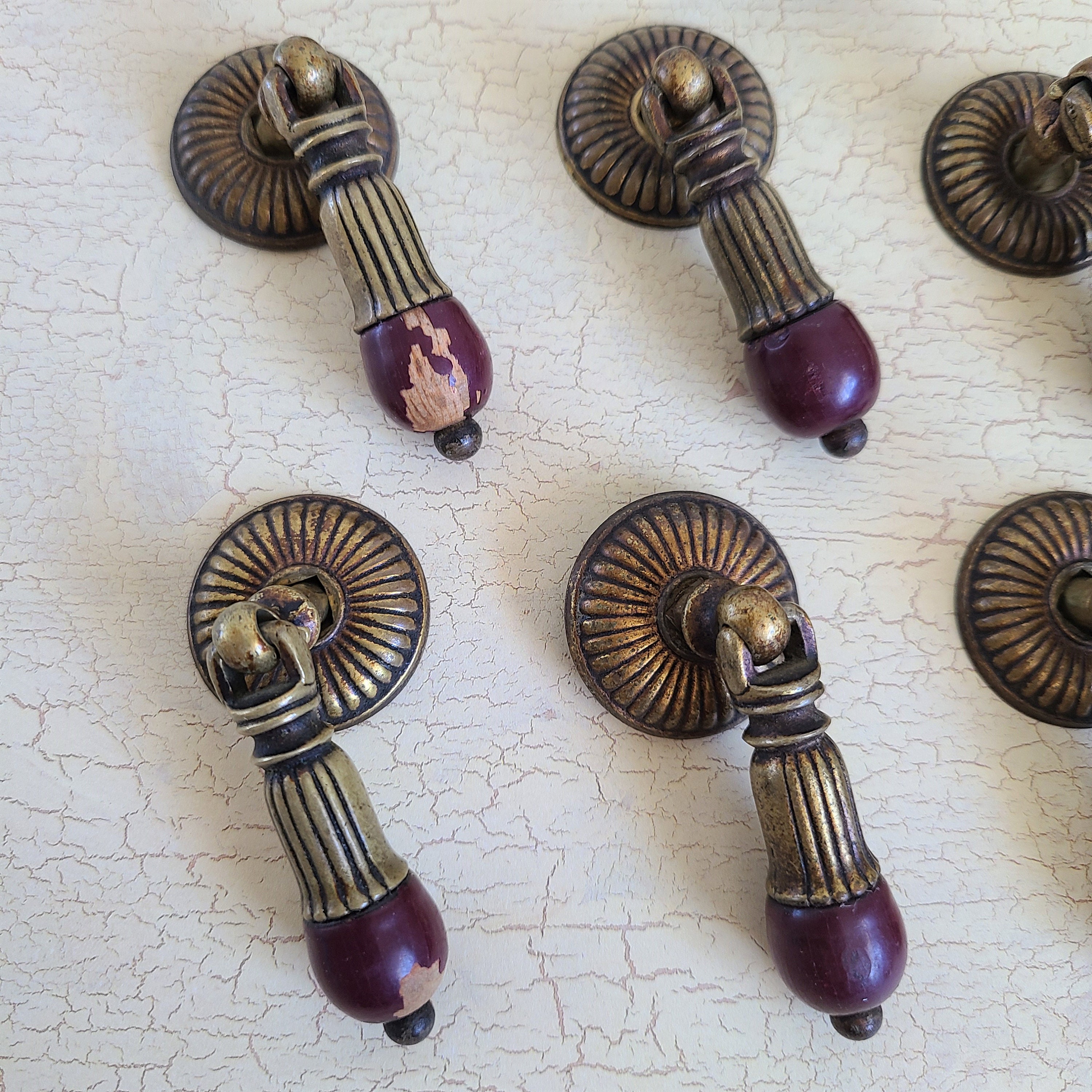 Vintage Antique Brass and Wood Teardrop Handle Drop Pull Etsy