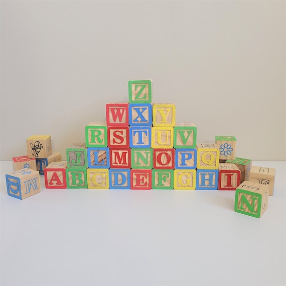 Blocks Vintage Set of 35 Wooden Alphabet Blocks Etsy