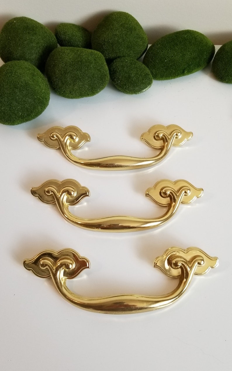 Handles Vintage Gold Tone Drawer Pulls Large French Etsy