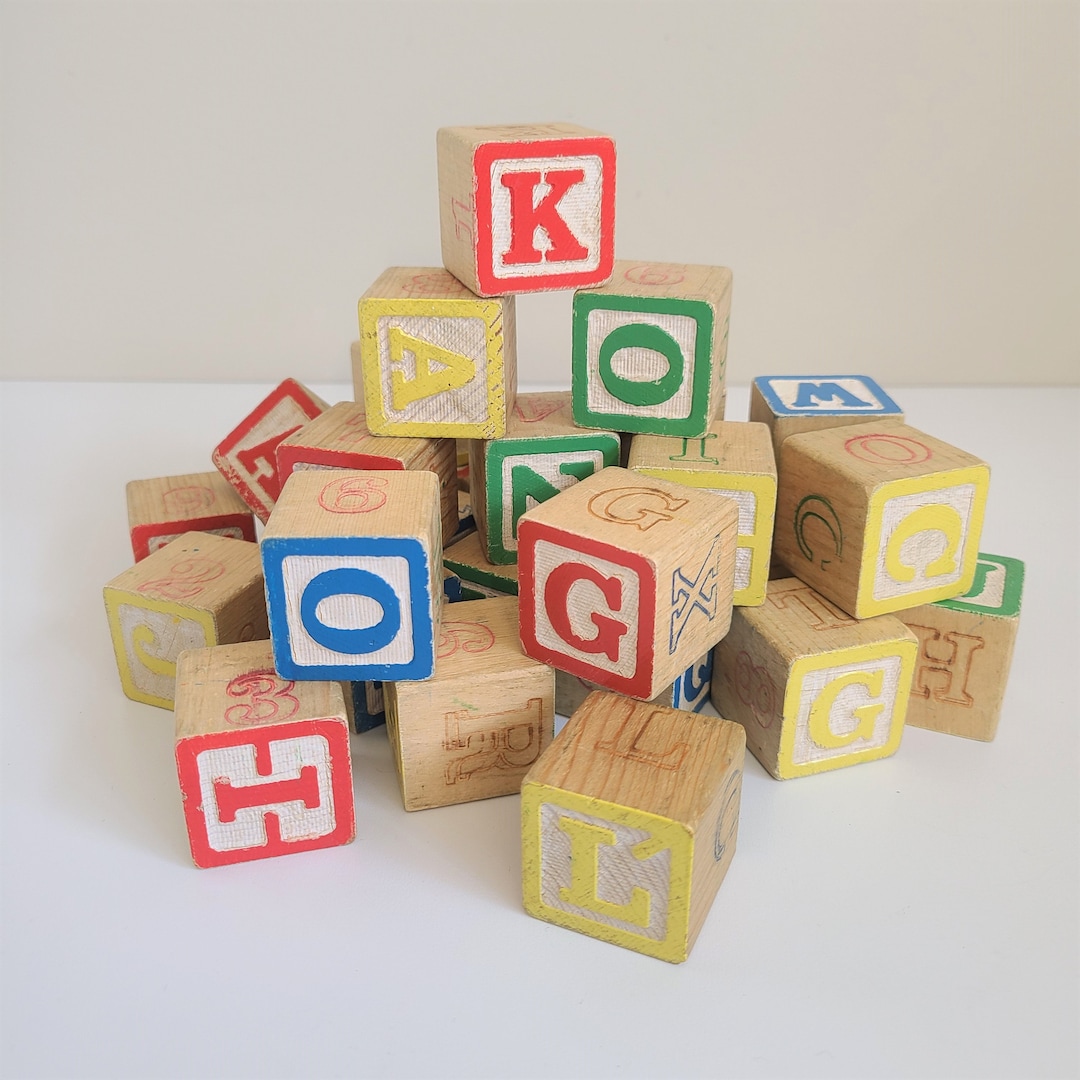 Blocks, Vintage Set of 30 Wooden Alphabet Blocks Etsy