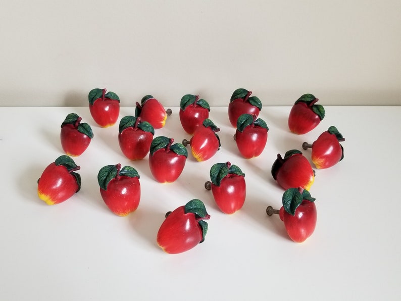 Red Apple Dresser Pulls Vintage Country Cabinet Knobs Fruit Etsy