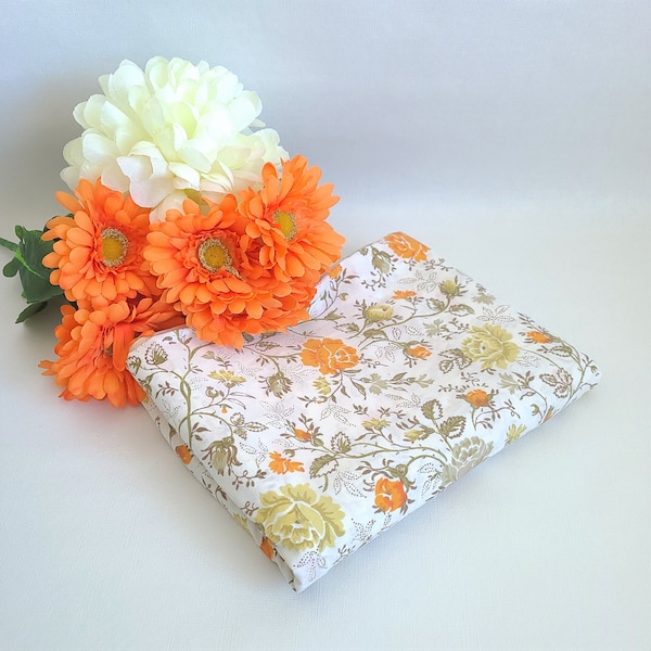 Sheet, Vintage JCPenney Twin Flat Sheet, Orange and Green Floral Bedding