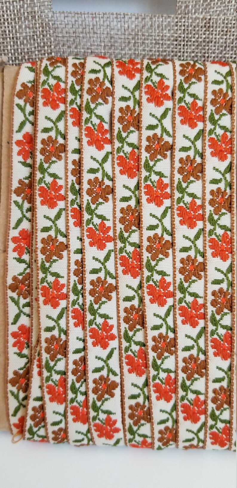 Floral Pattern Vintage Embroidered Trim New Old Stock