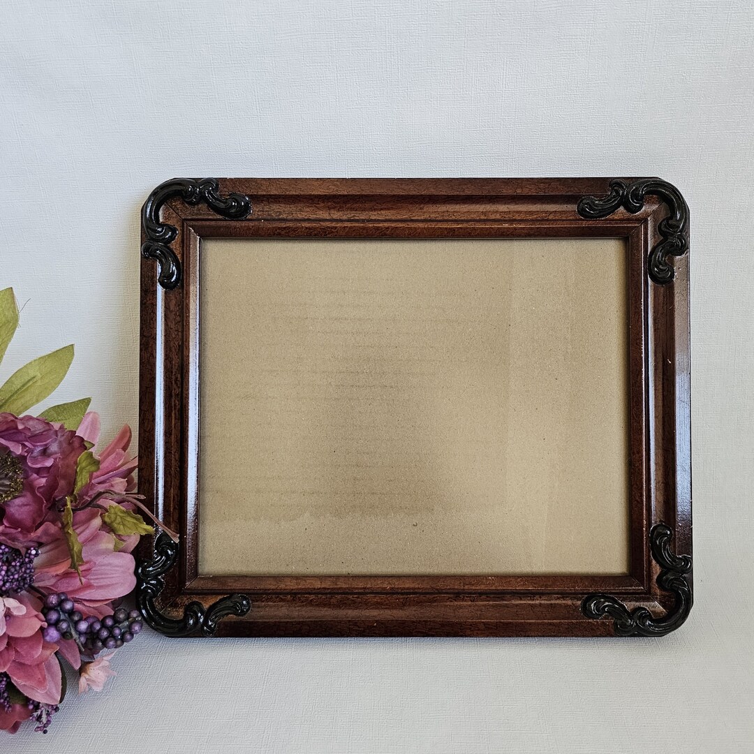 Frame, Vintage Ornate Dark Wood Picture Frame With Glass Etsy