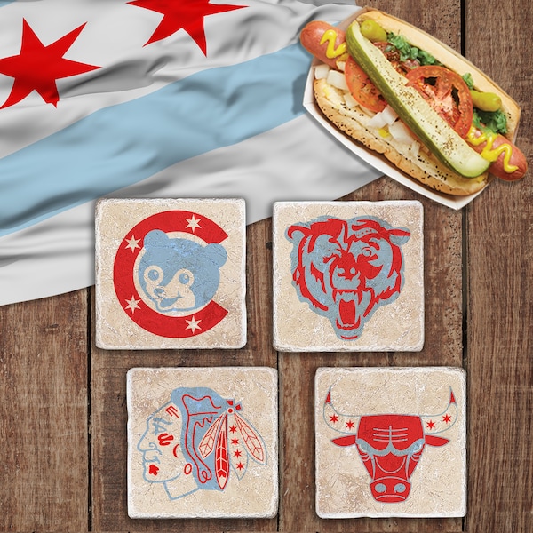 Chicago Sports Tile Coaster Set - Hawks, Bears, Bulls, Cubs or Sox