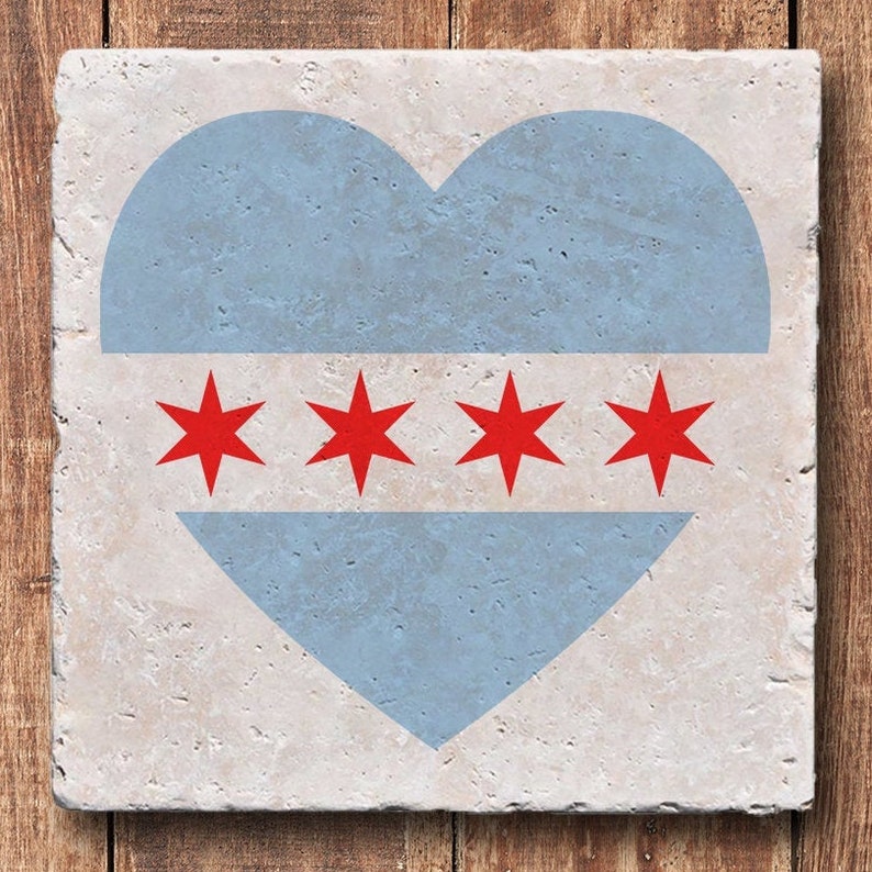 Chicago Love Coaster Set Chicago Heart Flag, Love, Home Valentine's Day, Mother's Day, Wedding, Bridal Shower, Anniversary Gift image 5
