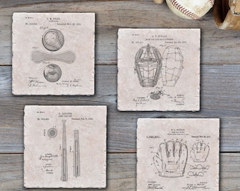 Vintage Patent Stone Coasters - Mix & Match - Golf, Baseball, Football, Sports, Beer, Bar, Firearms, Games