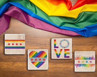 Chicago LGBTQ + Pride Coasters - Drapeau arc-en-ciel, cœur, amour, Horizon