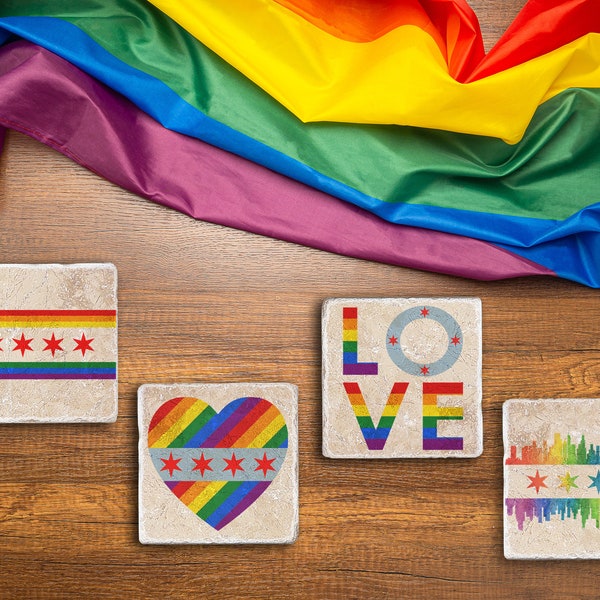 Chicago LGBTQ+ Pride Coasters - Rainbow Flag, Heart, Love, Skyline