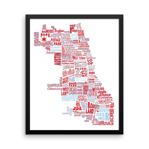 Chicago Neighborhood Map Framed Poster Print Neighborhood Map Framed Poster Print
