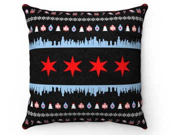 Chicago Ugly Christmas Sweater Faux Suede Square Pillow