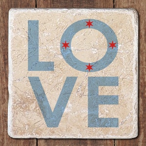 Chicago Love Coaster Set Chicago Heart Flag, Love, Home Valentine's Day, Mother's Day, Wedding, Bridal Shower, Anniversary Gift image 3