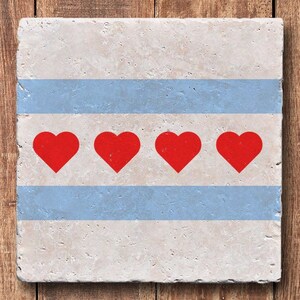 Chicago Love Coaster Set Chicago Heart Flag, Love, Home Valentine's Day, Mother's Day, Wedding, Bridal Shower, Anniversary Gift image 2