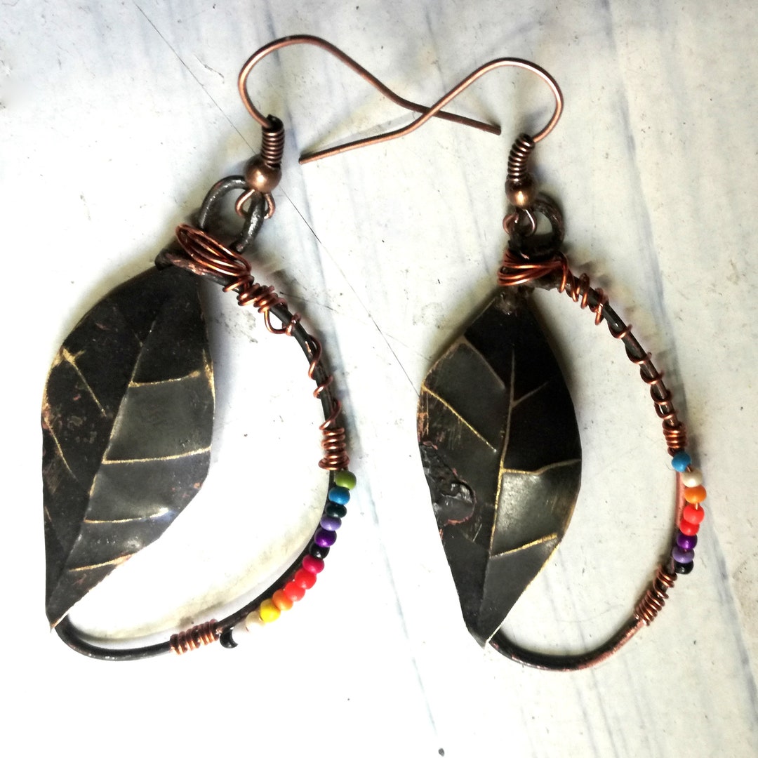 Brass Copper Earrings With Beads Etsy