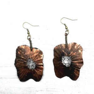 boucles d&#39;oreilles en cuivre, créoles, uniques, cadeau, OOAK