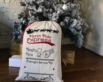 Personalized Canvas Santa Sack- North Pole Express- Christmas Bag