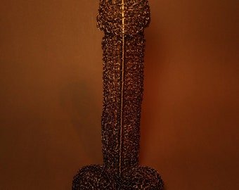 Knitted copper penis Honey I/'m home gift figurine erotic sculpture art statue decoration metal penis metal home decor penis decor