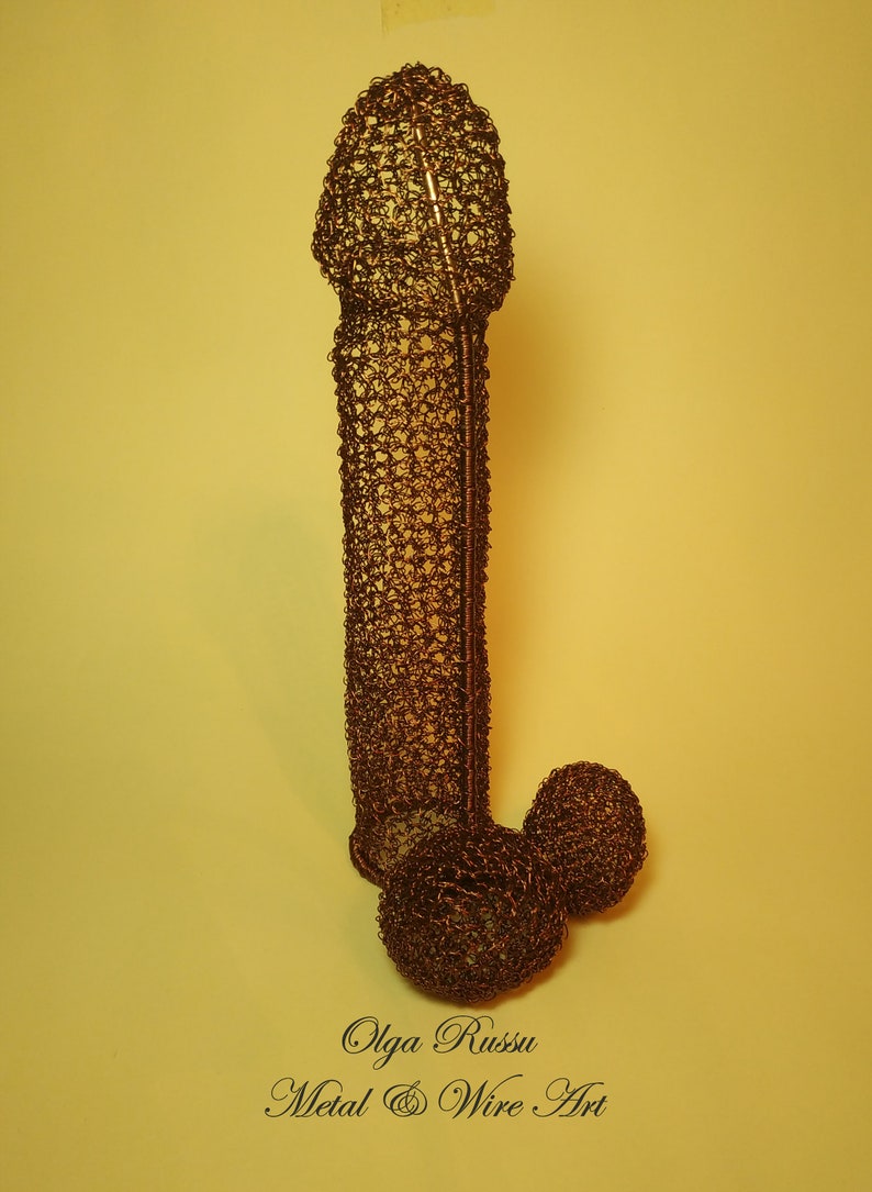 Knitted copper penis Honey I/'m home gift figurine erotic sculpture art statue decoration metal penis metal home decor penis decor