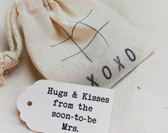 Bridal Shower Favor Bags, Hugs and kisses favor bags, Bridal Shower Gift bags, Tic tac Toe favors, Rustic wedding, party favors set of 20