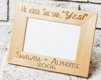 4x6 laser engraved engagement picture frame, newlywed photo frame, engagement gift, housewarming picture frames, wood photo frame with names