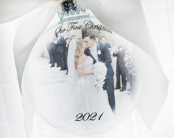 2021 First Christmas Together, Just Married Photo Ornament, Newlywed Christmas gift with pic, Wedding photo ornament, Family ornament 2021
