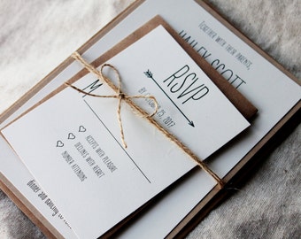 Boho Wedding Invitaitons with arrow design Rustic Invites